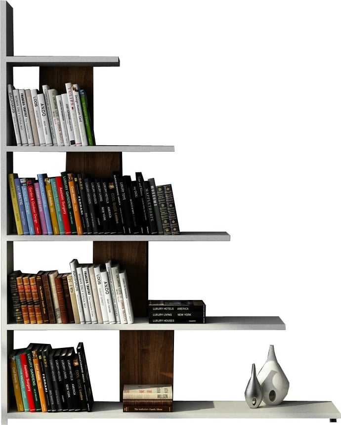 Raft librash modern Skye Decor, ngjyrë e bardhë dhe arre, Reward