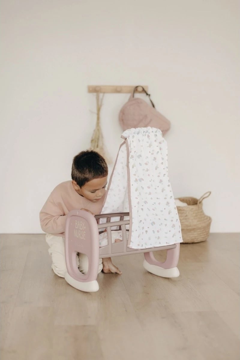 Djep lodër për kukulla Smoby Baby Nurse, 46.9x27.2x68.7 cm, Bezhe/Rozë e lehtë/Bardhë