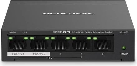 Switch MERCUSYS 5-Port Gigabit Desktop me PoE+, i zi