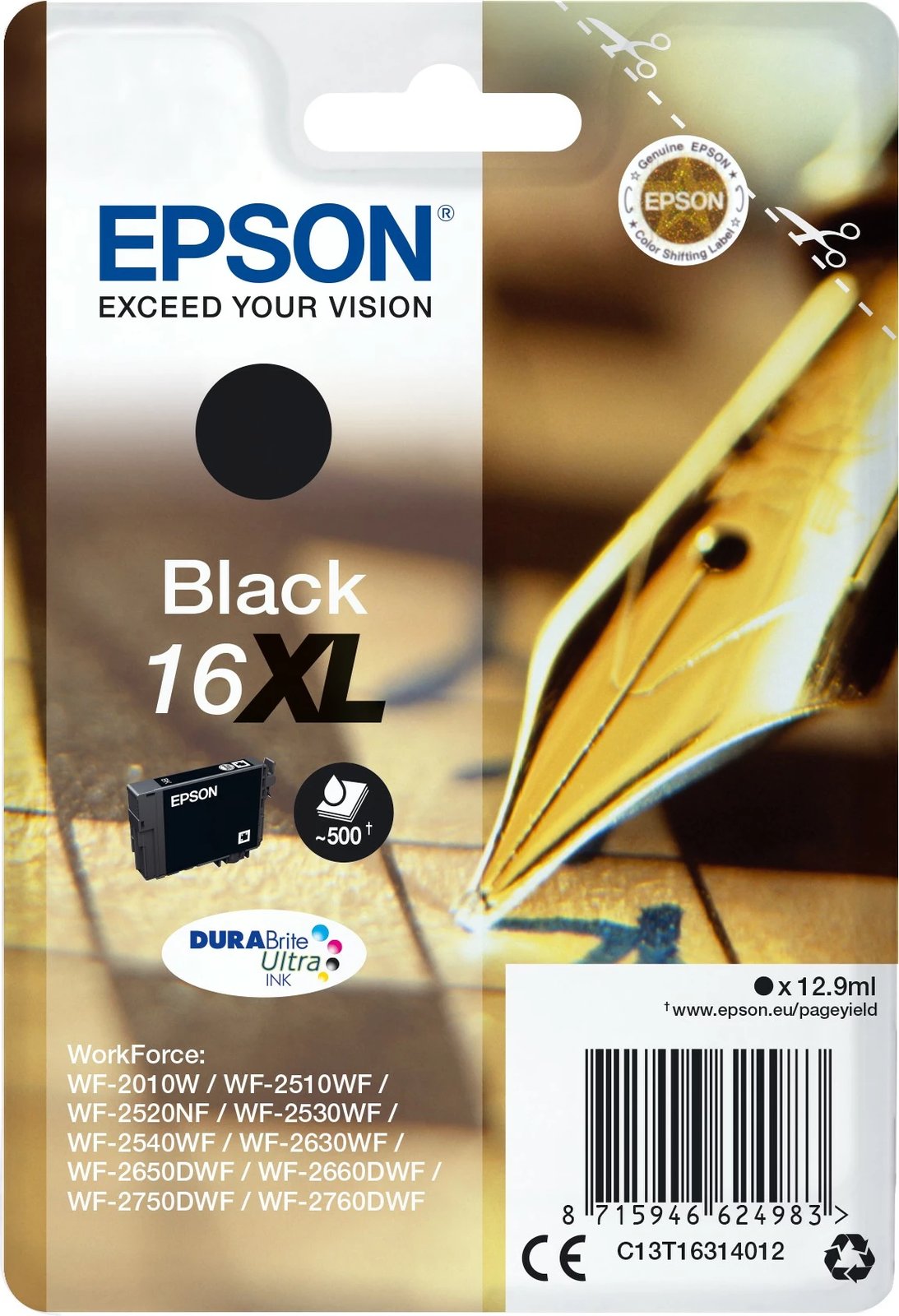 Toner Epson Pen and crossword 16XL DURABrite Ultra, High (XL) Yield, 12.9 ml, Ngjyrë zezë