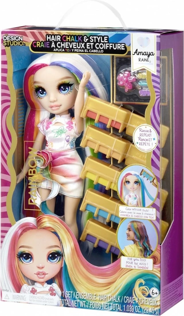 Kukull Rainbow High Amaya me set për stilim flokësh, 11 inch, me ngjyra të ndryshme