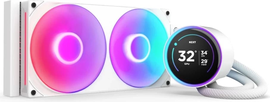Kasë ftohëse me ujë NZXT Kraken Elite 280 RGB, 2x14 cm, LCD, e bardhë