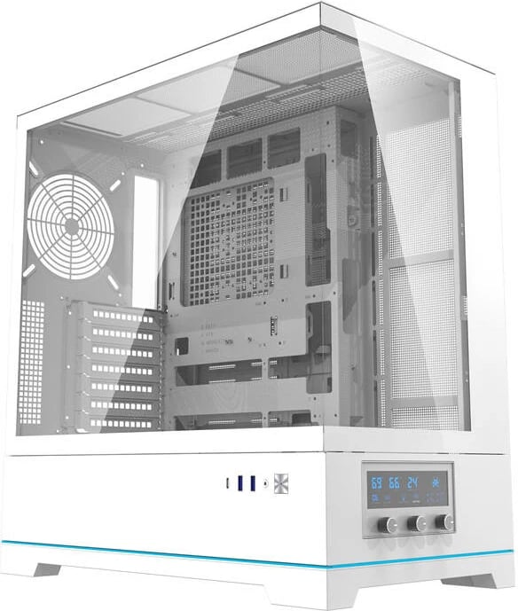 Kasë Darkflash DY451, Big Tower, pa ventilatorë, xham i temperuar, e bardhë