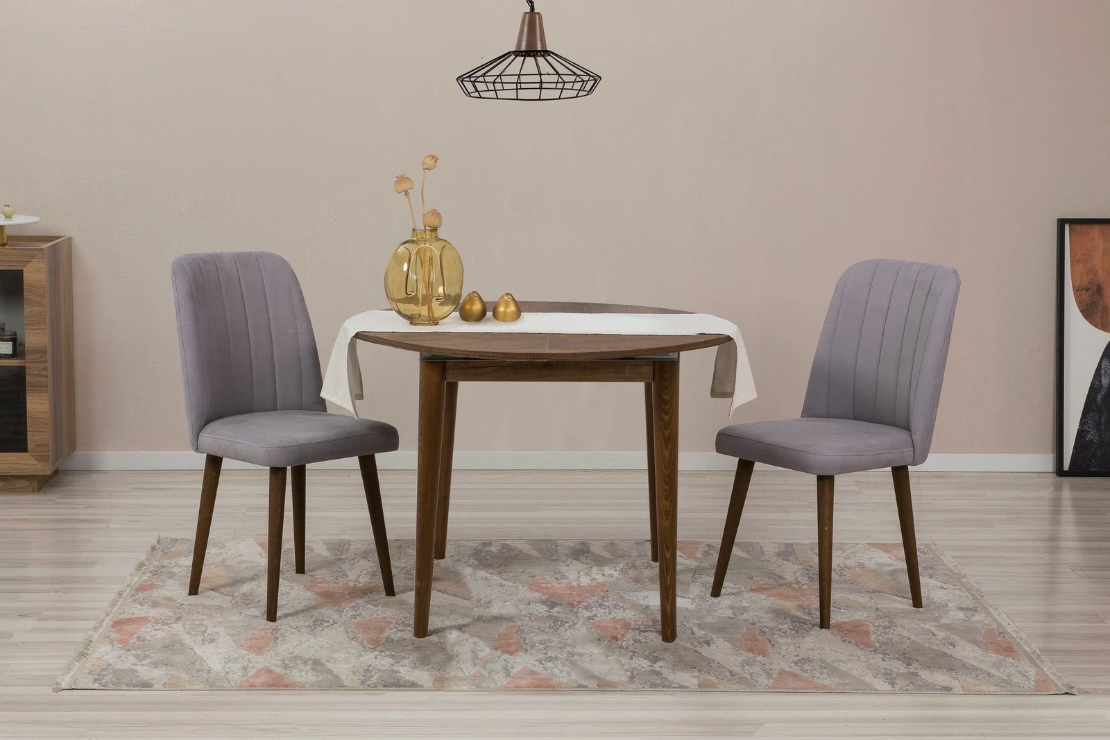 Set tavoline me karrige për ngrënie, zgjatues, 3 pjesë, Skye Decor Vina 0701, ngjyrë arre, gri