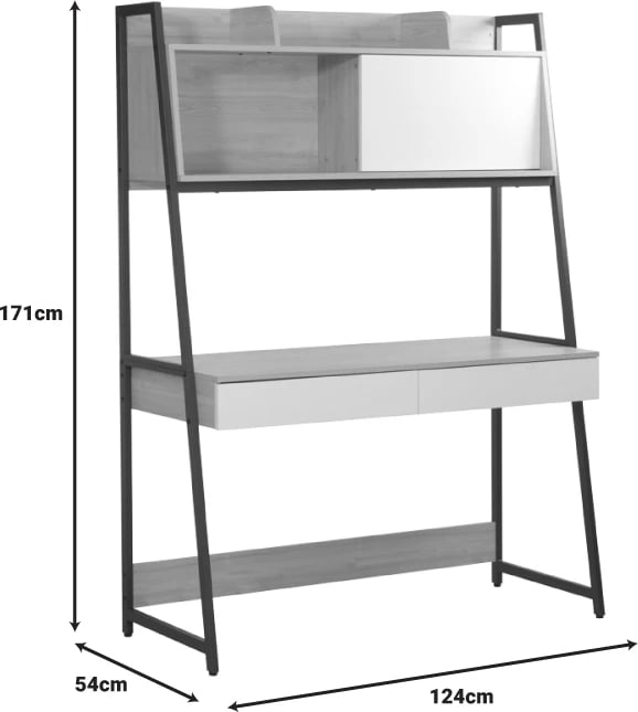 Tavolinë pune melamine, ngjyrë natyrale-bardhë dhe metal antracit, 124x54x171cm