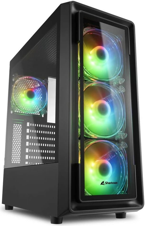 Kasë Sharkoon TK4 RGB, Midi Tower, ATX, 4 ventilatorë RGB, xham i temperuar, e zezë