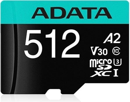 Kartelë memorie microSD Adata Premier Pro 512 GB, UHS-I U3 V30 A2 me adapter