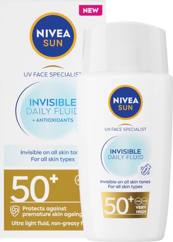 Fluid për fytyrë me SPF50+ Nivea Sun Invisible Daily, 40ml për femra