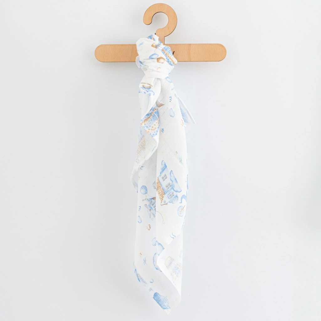 Pelena pambuku, New Baby, 70x80 cm, 100% pambuk, për djem, blu, set 3 copë