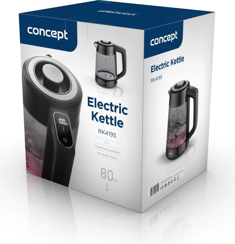 Ibrik elektrik Concept RK4195, xham, 1.7L, kontroll temperature, zi