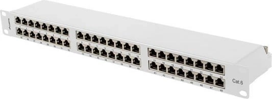 Patch panel Lanberg 48 portë 1U 19" CAT6 FTP i mbrojtur gri