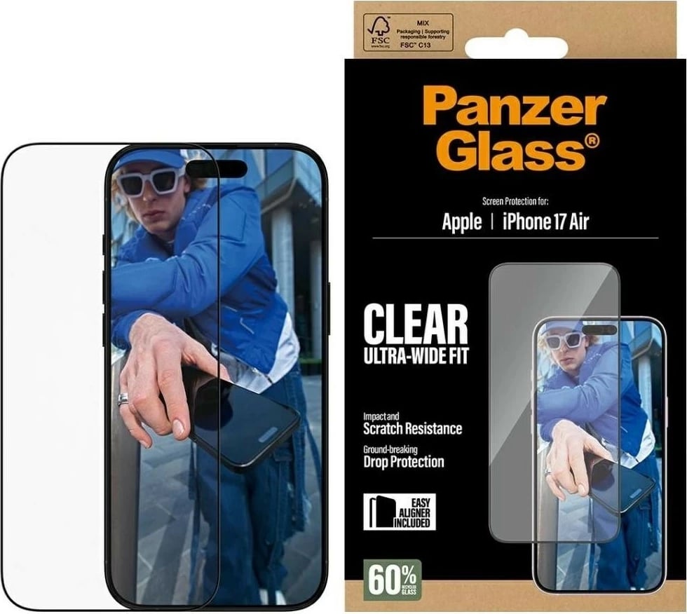 Mbështjellës xhami PanzerGlass Ultra-Wide Fit për iPhone 17 Air transparent