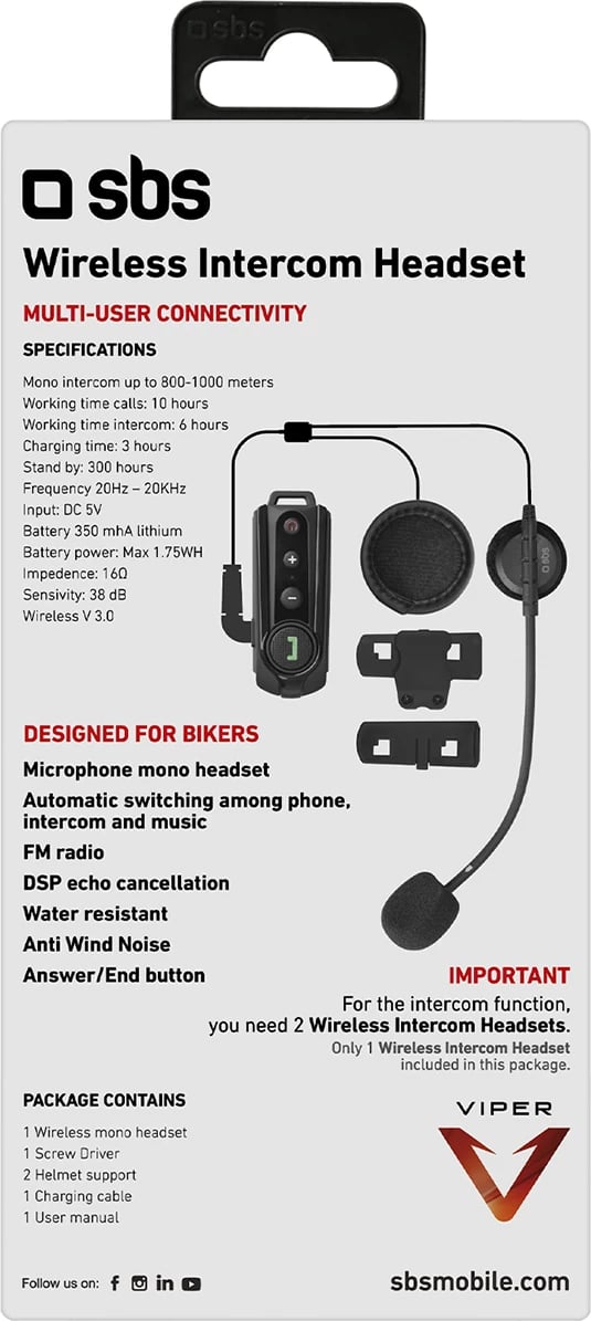 Interkom motoçiklete SBS TEMOTOINTERCOMK, wireless, Bluetooth V3.0, i zi