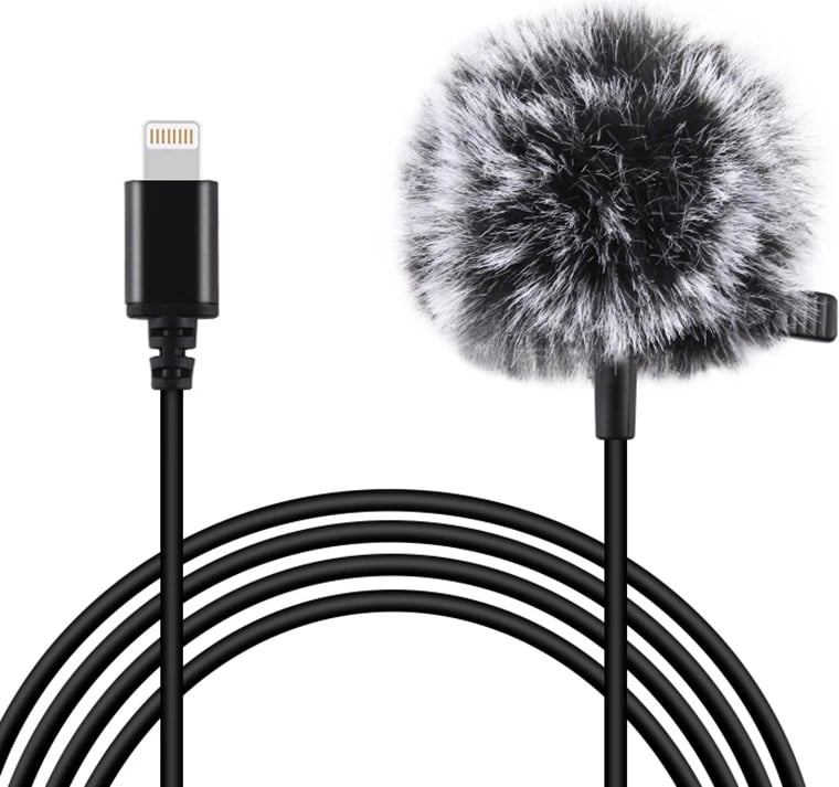 Mikrofon lavalier Puluz PU426 me kapëse, 1.5m, Lightning, i zi