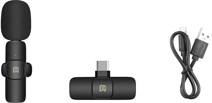 Mikrofon lavalier wireless Puluz PU3151B me USB-C, i zi, set prej 2 copë