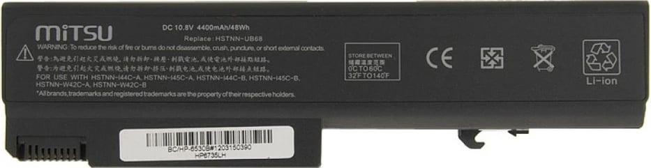 Bateri laptop Mitsu BC/HP-6530B, 4400 mAh, 10.8-11.1V, për HP/Compaq, e zezë
