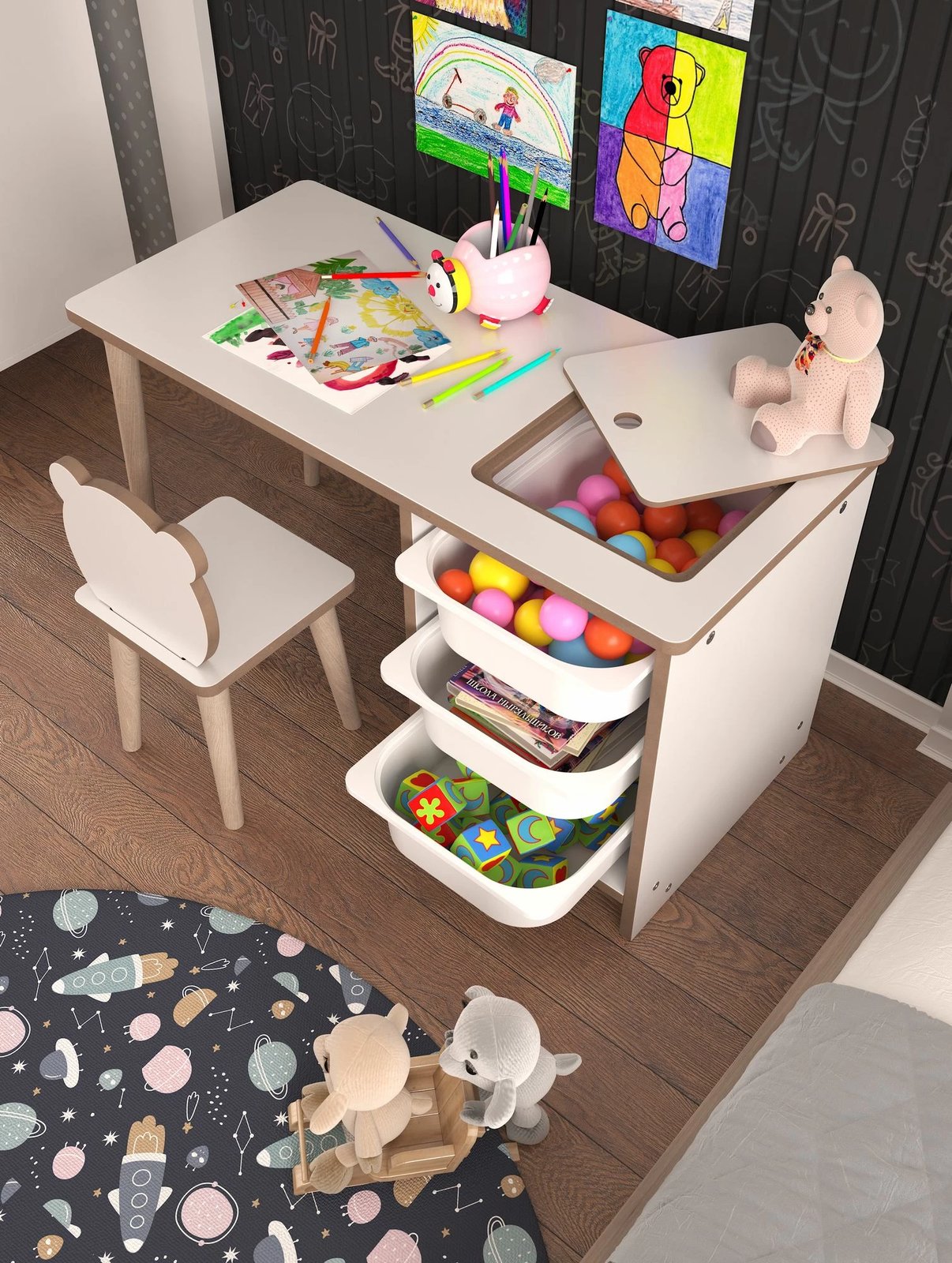 Set tavoline me karrige për fëmijë, Hanah Home, Soho, e bardhë