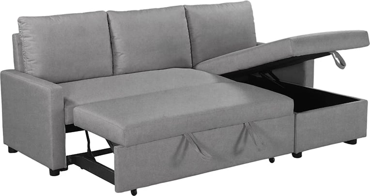 Divan qoshe me shtrat Infuse me hapësirë ruajtëse, pëlhurë gri, 203x130x88 cm