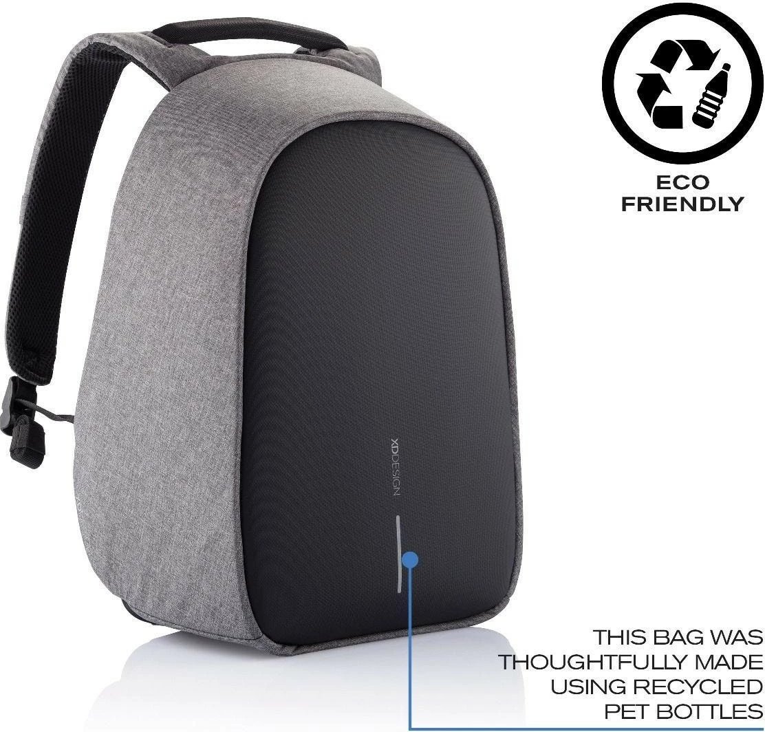 çantë shpine anti‑vjedhje, XD Design, Bobby Hero Small P705.702, 13.3 inç, 10.5L, port USB, RPET, gri