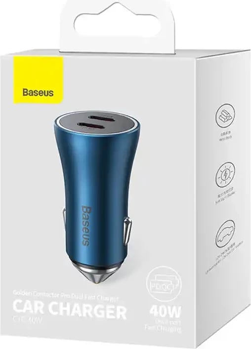 Karikues veture Baseus Golden Contactor Pro, 2x USB-C, 40W, kaltër