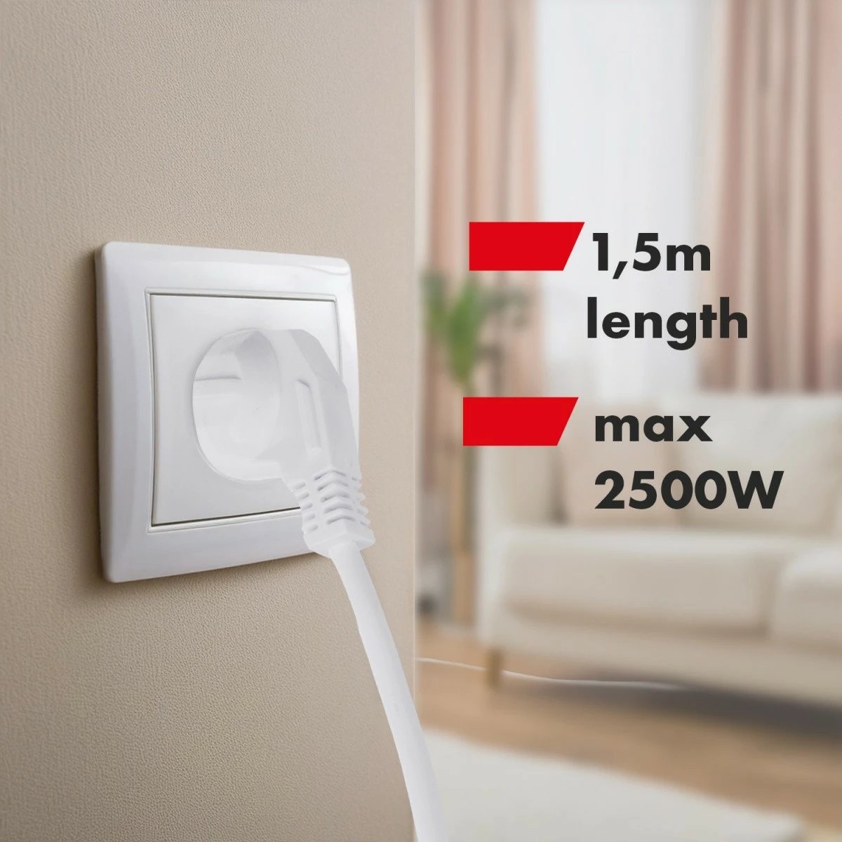 Listë elektrike Maclean MCE509 W, 6 dalje, 1.5m, e bardhë, me çelës