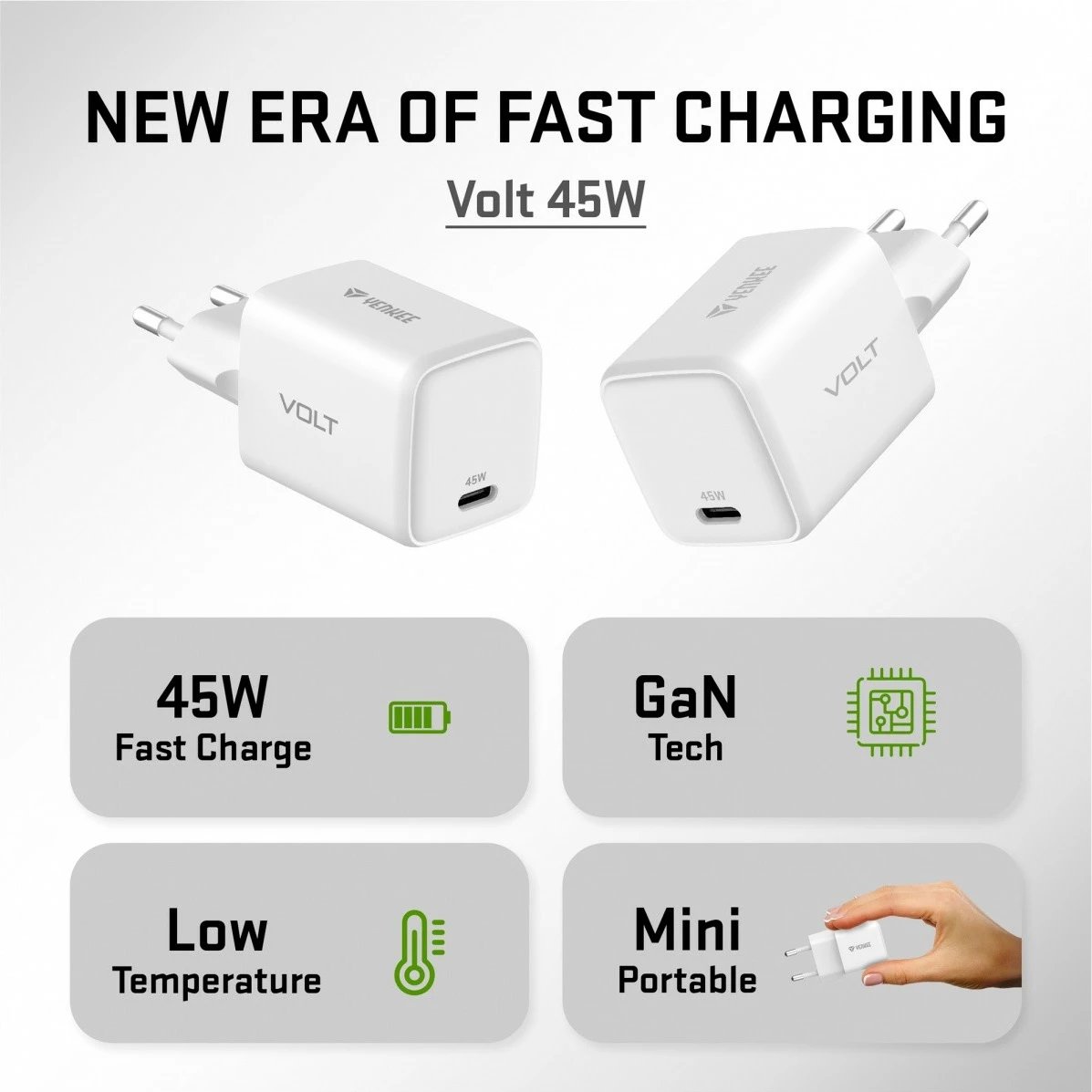 Karikues muri YENKEE YAC G45 VOLT, USB Type-C, 45W, Bardhë