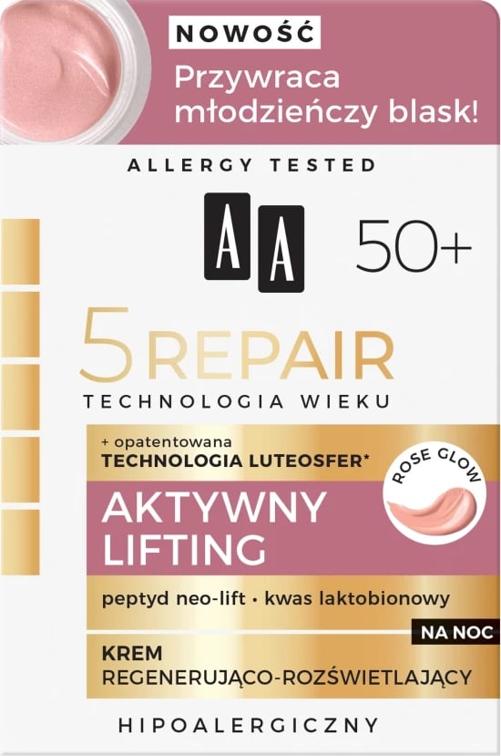 Krem nate për femra AA Technologia Wieku 5Repair 50+ Active Lifting Night Cream, 50ml