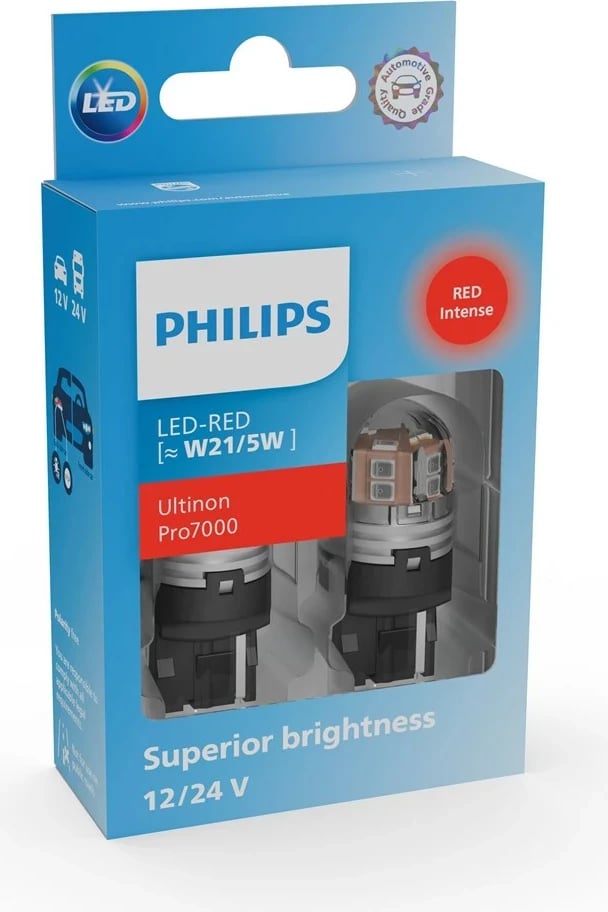 Llamba LED Philips Ultinon Pro7000 PHI 11066RU70X2 për makina, e kuqe, set 2 copë