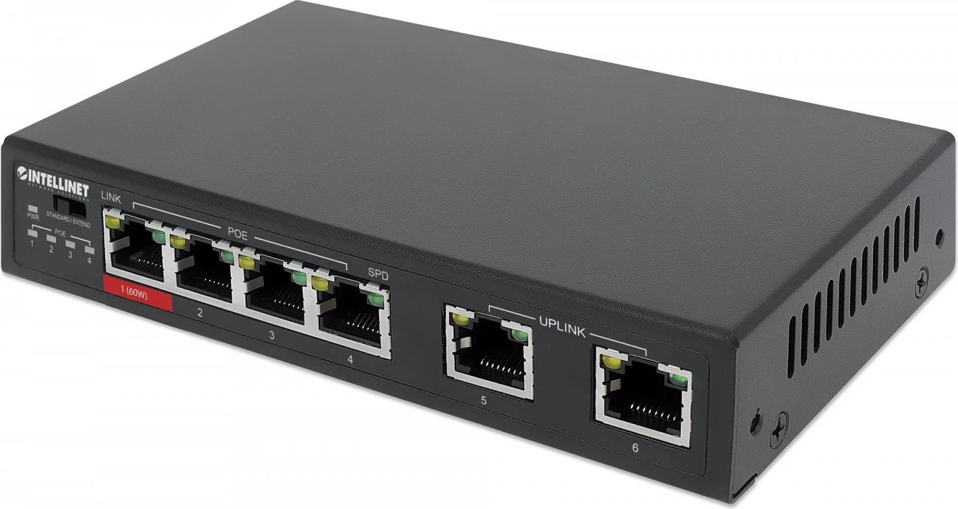 Switch Ethernet Intellinet 561686, 6x RJ45, 3xPoE dhe 1x PoE me Fuqi të Lartë