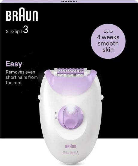 Epilator Braun Silk-épil 3 SE3-000, 20 pinceta, MicroGrip, dy shpejtësi, ngjyrë e bardhë/e purpurt