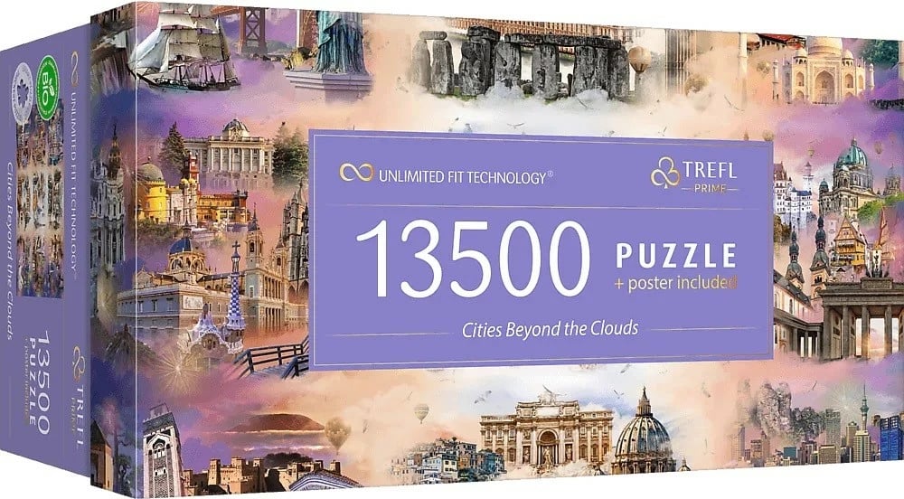 Puzzle Trefl Cities Beyond the Clouds 13,500 pjesë, me poster