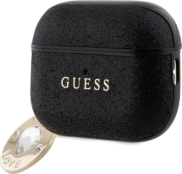 Mbështjellës Guess GUAP2PGEHCDK për AirPods Pro 2, Fixed Glitter Heart Diamond Charm, i zi