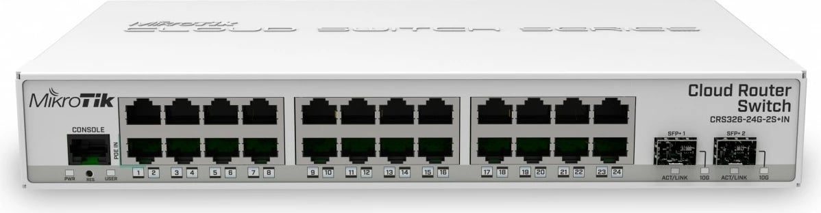 Switch i menaxhuar Mikrotik CRS326-24G-2S+IN, 24xGbE, 2xSFP+, Desktop, Bardhë