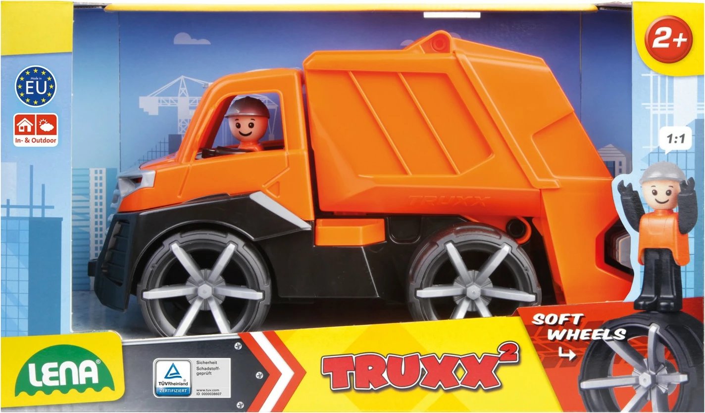 Kamion mbeturinash lodër Lena Truxx2, plastikë, 30 cm, portokalli/zezë/argjend Kamion mbeturinash lodër Lena Truxx2, plastikë, 30 cm, portokalli/zezë/argjend