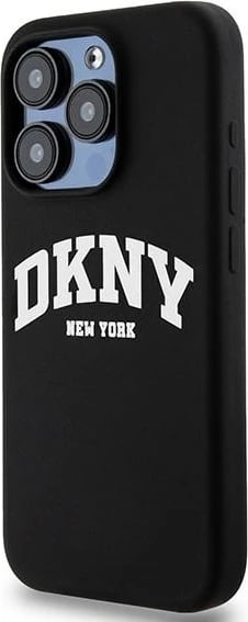 Mbështjellës DKNY Liquid Silicone me logo të bardhë, MagSafe, për iPhone 15 Pro, i zi