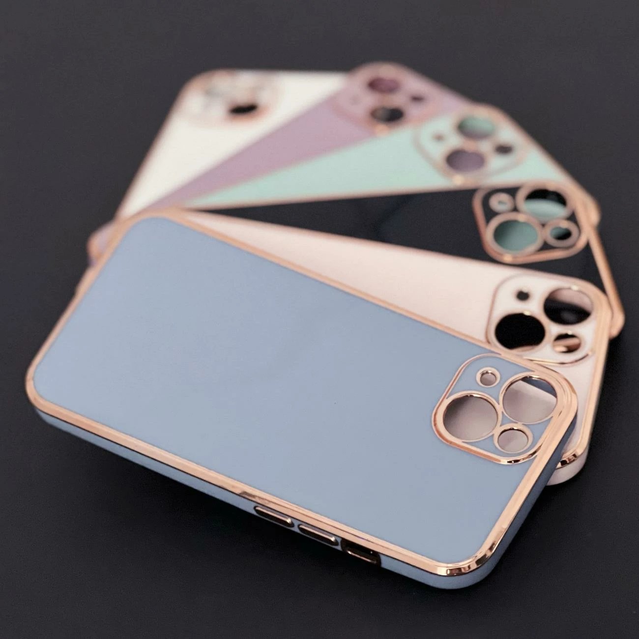 Mbështjellës Hurtel Fashion Case për iPhone 12 Pro Max, xhel, kornizë e artë, mint