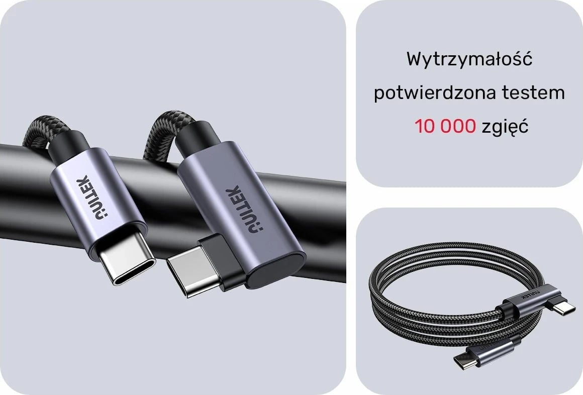 Kabllo Unitek USB-C me kënd 90° PD100W 0,5m, ngjyrë zi-hiri