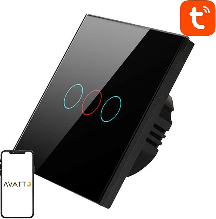 Kasë inteligjente Avatto TS02-EU-B3 me prekje, 3 butona, WiFi, e zezë