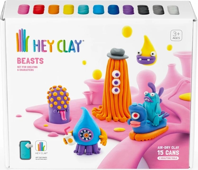 Set plasteline Hey Clay Bestie, Tm Toys, 15 kanaçe, 11 ngjyra