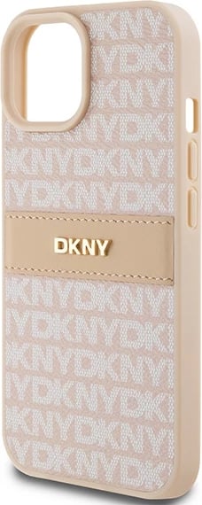 Mbështjellës DKNY Mono Stripe & Metal Logo për iPhone 15 Plus / 14 Plus, Rozë
