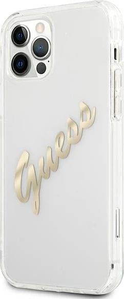 Mbështjellës Guess GUHCP12MKTRSVGO për iPhone 12/12 Pro 6.1", transparent me logo të artë