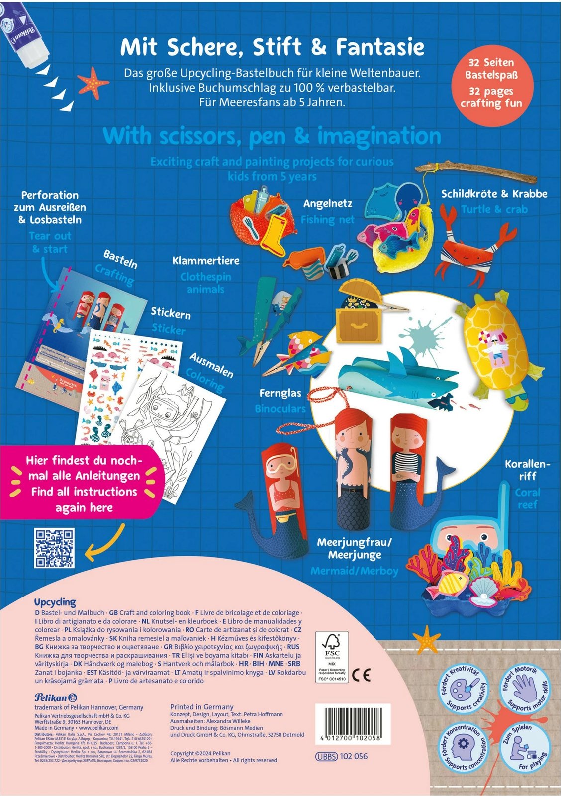 Libër ngjyrosjeje Pelikan 102056, 32 faqe, për djem/vajza, me ngjitëse dhe projekte kreative