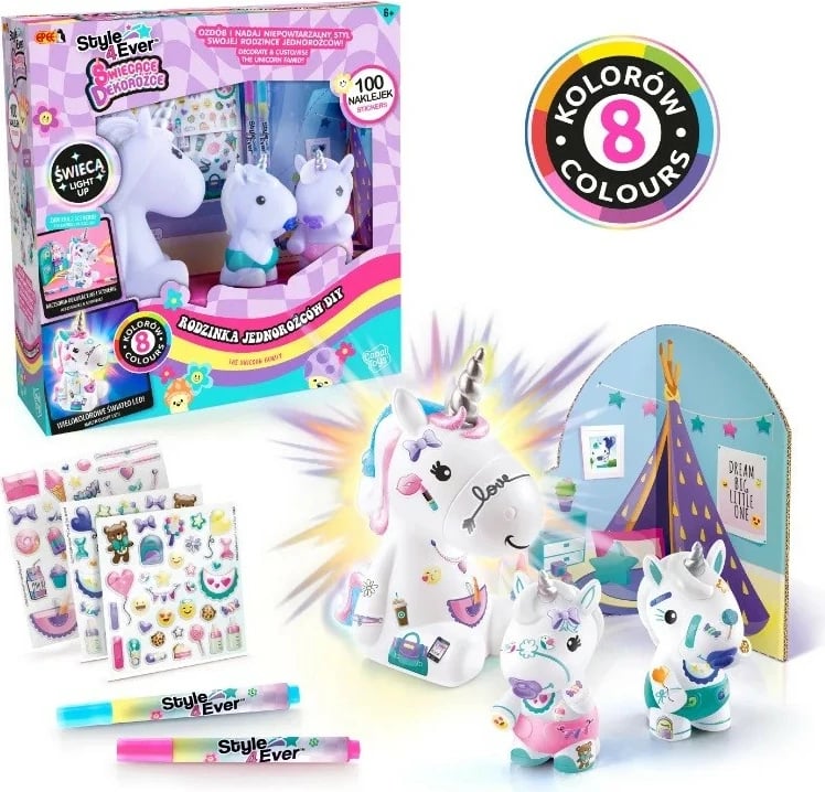 Set DIY figura ndriçuese njëbrirësh, Epee Glowing Decorozes, EP60047, shumëngjyrëshe