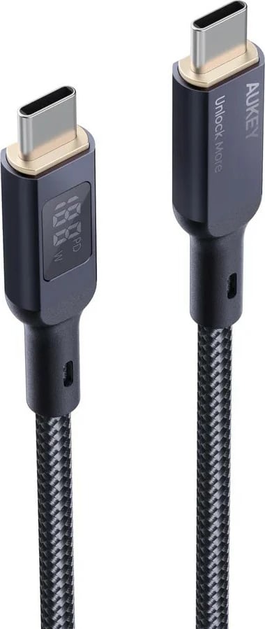Kabllo USB-C në USB-C AUKEY CB-MCC102, 1.8m, LED, 100W PD, E zezë