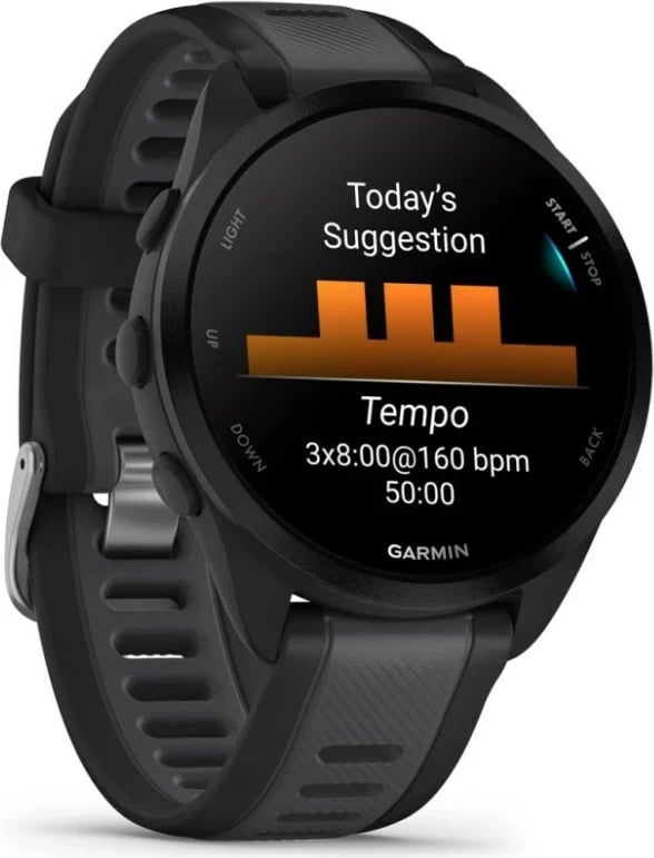 Smartwatch Garmin Forerunner 165, 1.2" AMOLED, GPS, i zi me rrip argjendi