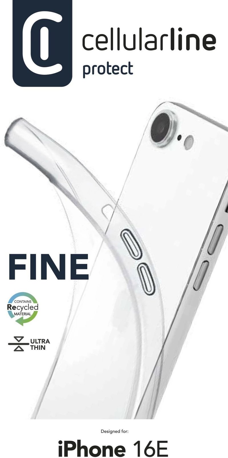 Mbështjellës Cellularline Fine për iPhone 16e, ultra i hollë, transparent