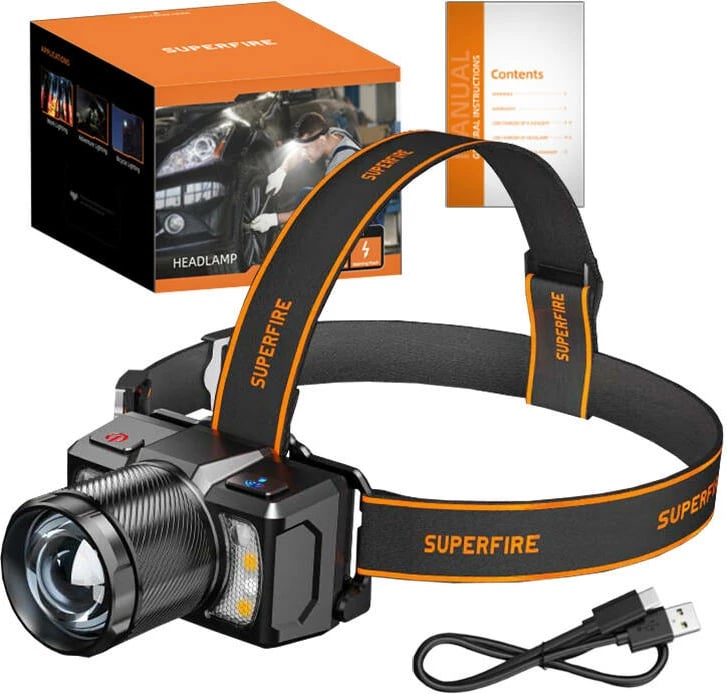Dritë koke Superfire HL25, 700lm, USB-C, e zezë