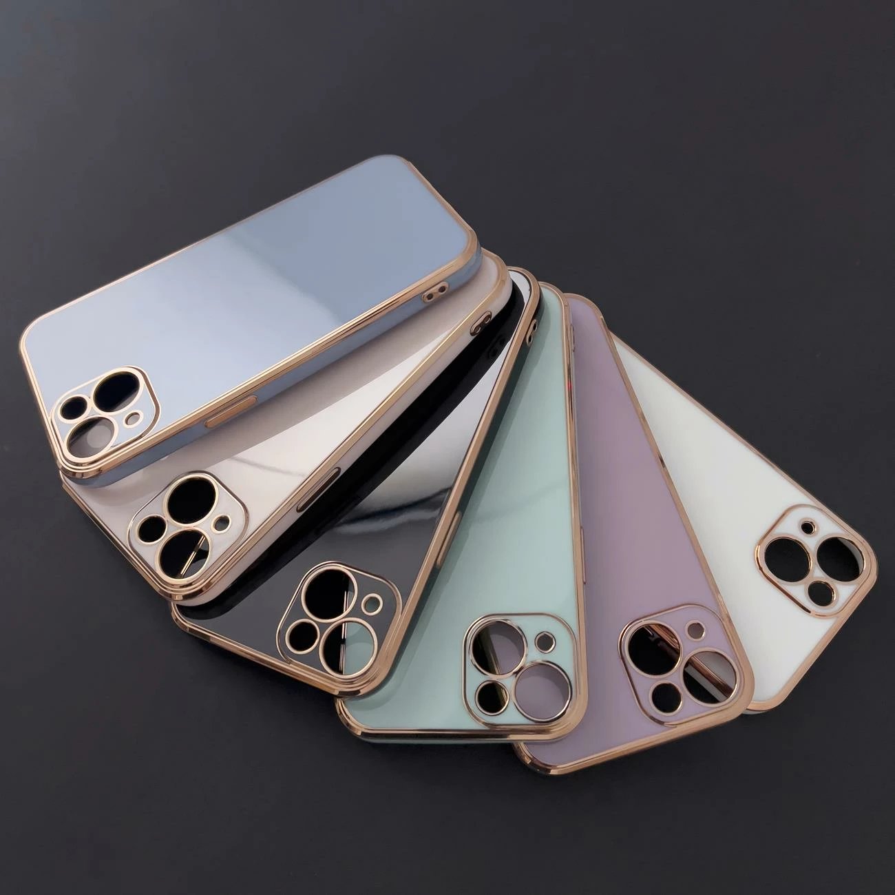 Mbështjellës Hurtel Fashion Case për iPhone 12 Pro Max, xhel, kornizë e artë, mint