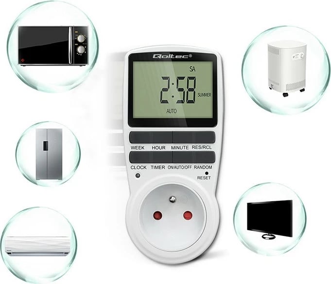 Programator kohe elektronik Qoltec PC0628, 3680W, 16A, LCD, Bardhë