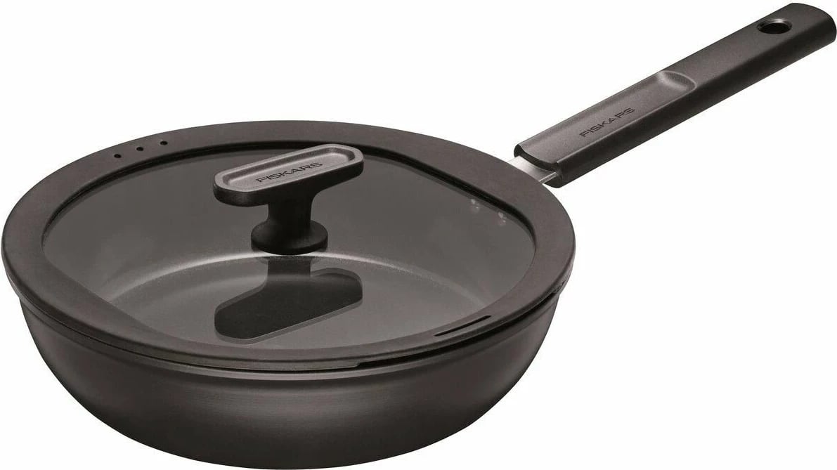 Tigan kuzhine Fiskars 1078426, 26 cm, 2.8 L, me kapak Hard Face, i zi